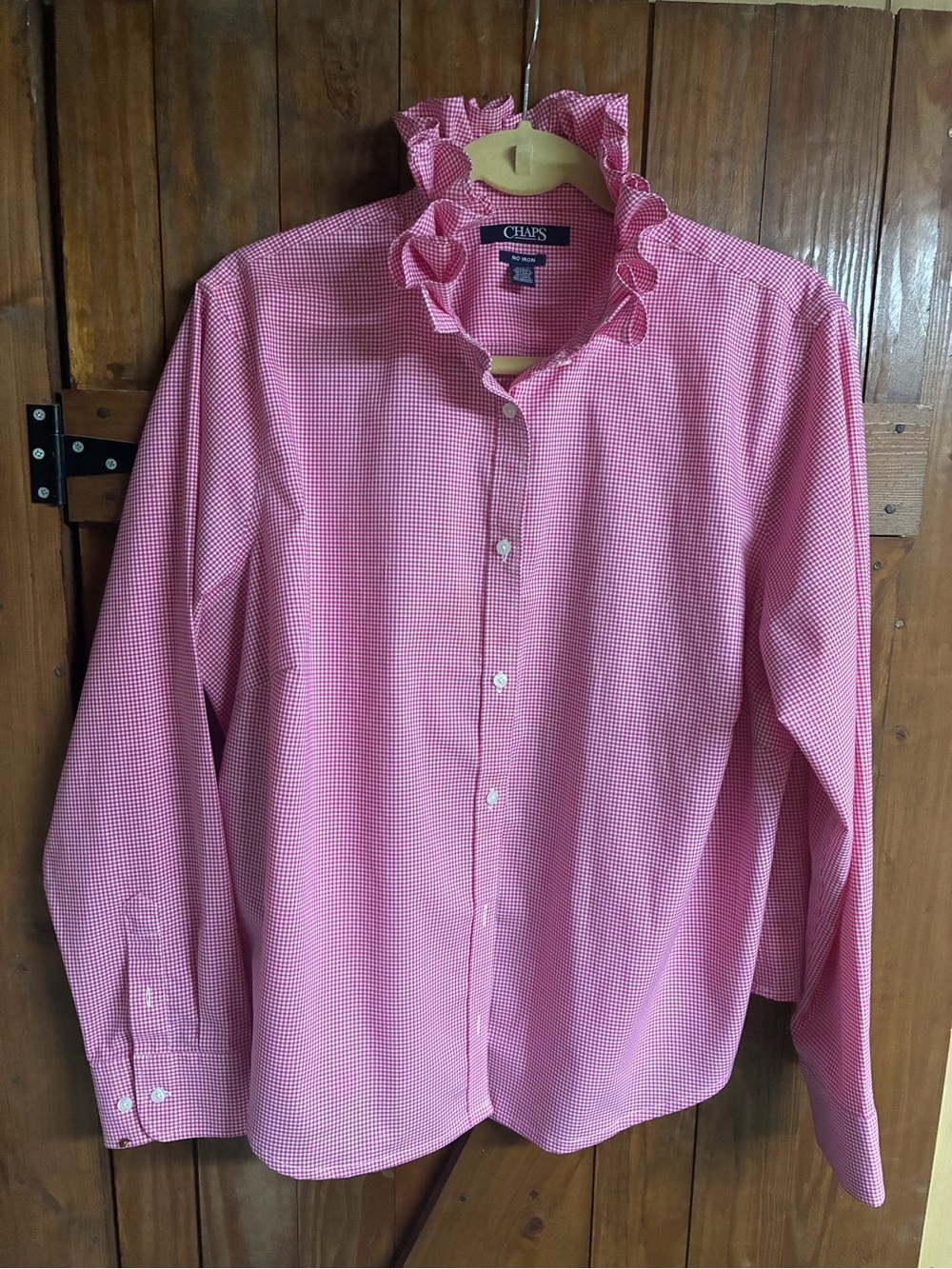 Chaps Men’s Pink Gingham Ruffle-Collar Button-Down Shirt